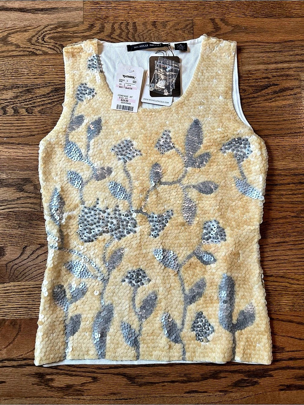 Michelle Nicole Floral Sequin Tank Top in Yellow & Gray Size Medium NWT